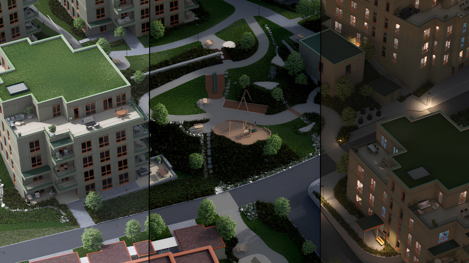 Bilde av boliger med solforhold visualisert